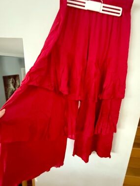 Avani Red Tiered Ruffle Palazzo Pants - Boho Gypsy Maxi Skirt Look